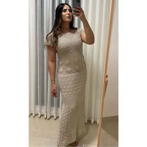 Sz L❤️‍🔥⭐️NWT Zara 2022 Limited Edition Beige Crochet Maxi Dress